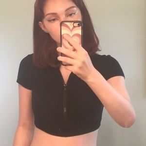 YesStyle Black Crop Top with Zipper